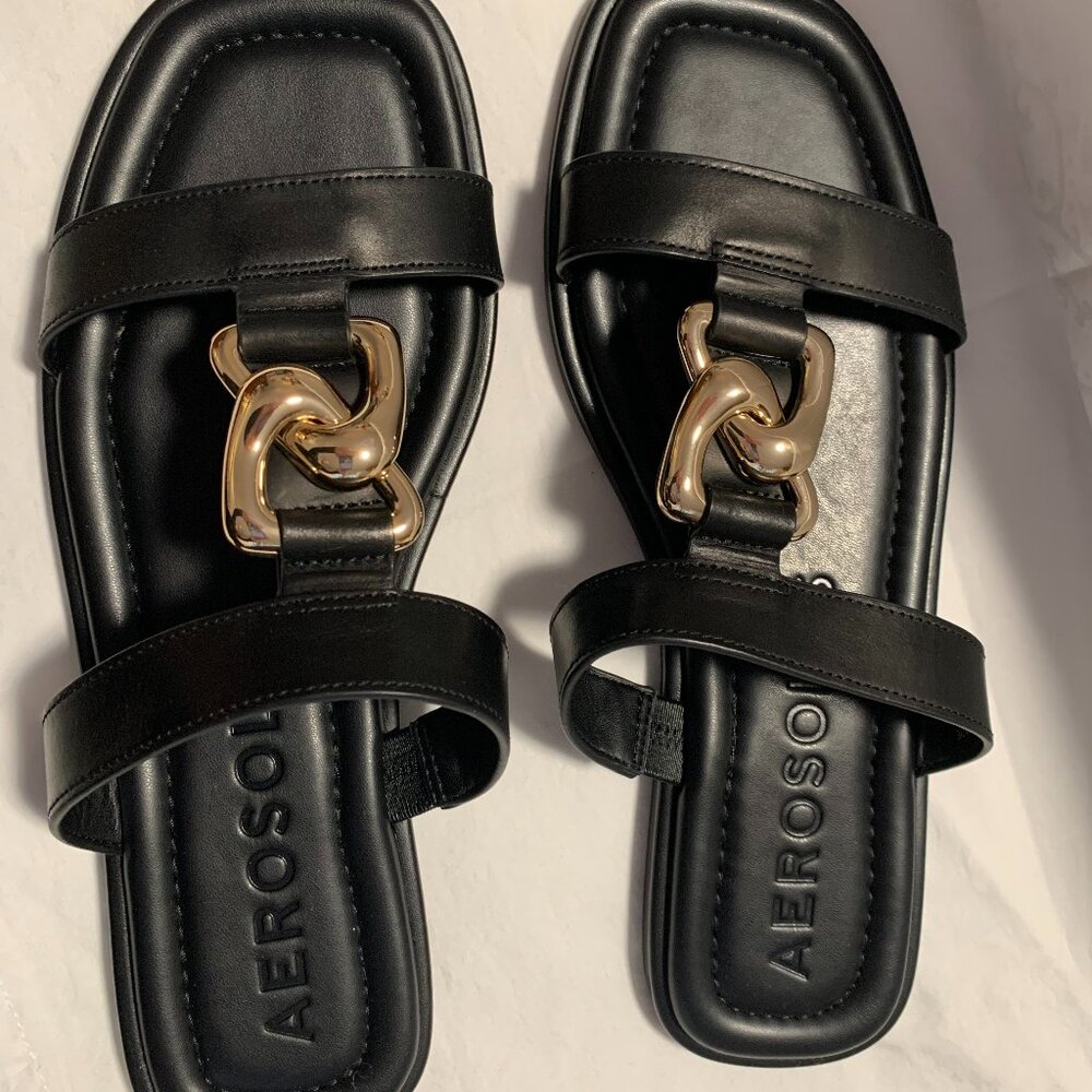 Womens Aerosoles Leather Boston Slides Black US 9.5 M NWOT